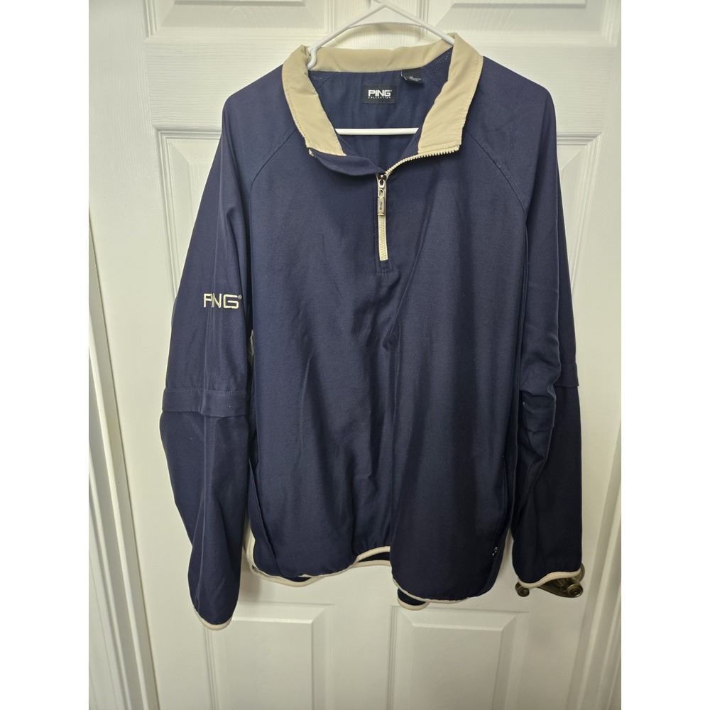 Ping Golf Pullover 1/4 Zip Windbreaker Jacket Removable Sleeves Mens XL Navy